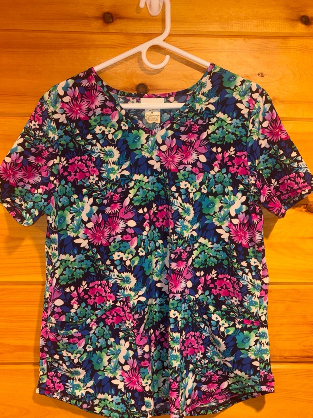 Scrubstar Floral Scrub Top in Navy, Pink & Teal